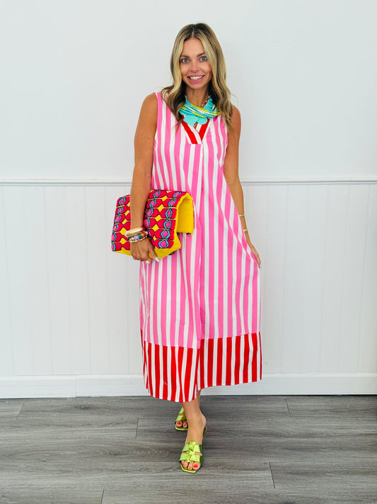Pink Striped Shift Midi Dress (Reg.)