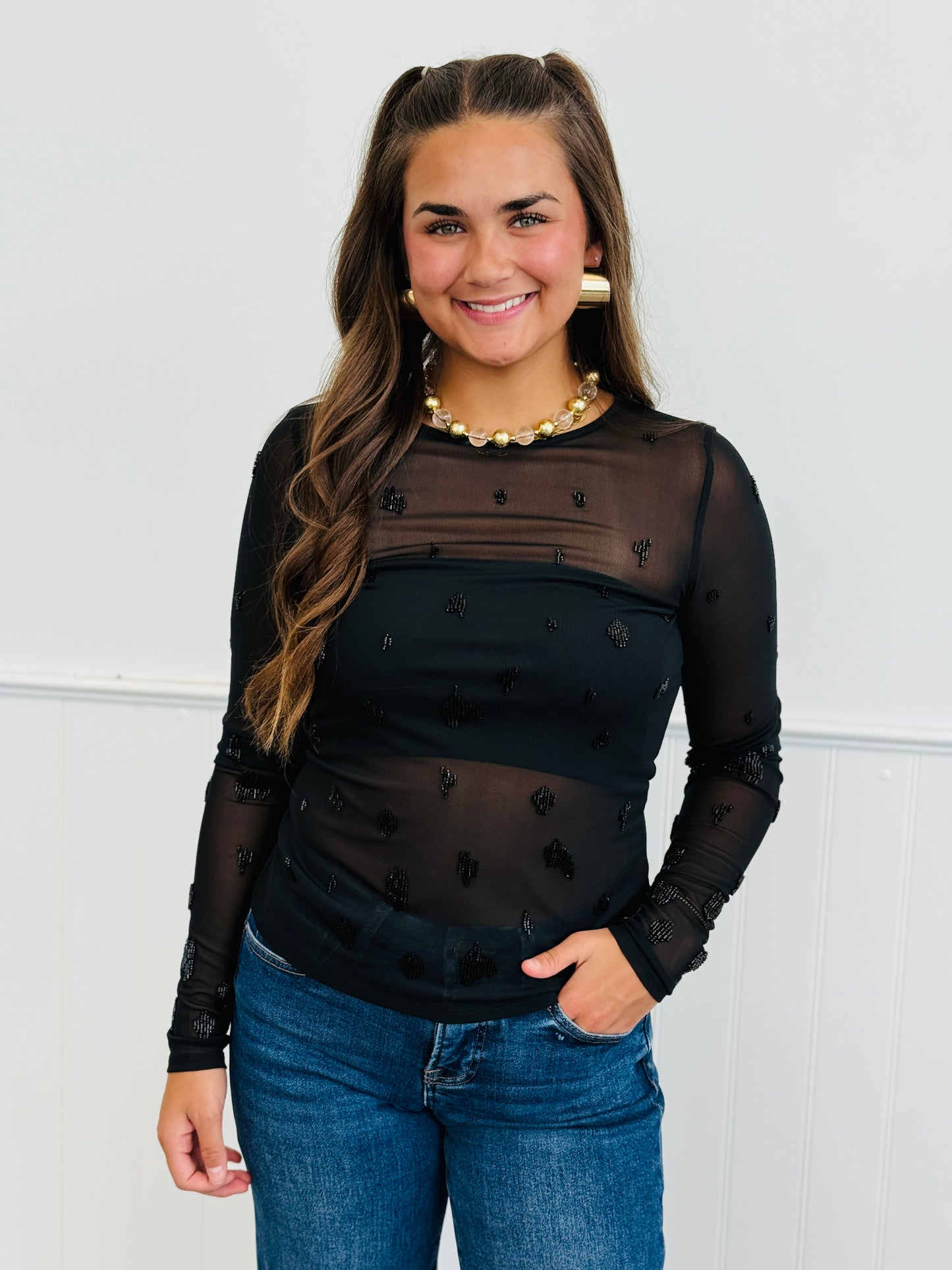 Sequin Splotch Long Sleeve Top (Reg & Plus)-2 Colors