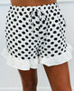 White/Black Polka Dot Ruffle Hem Shorts (Reg. and Plus)
