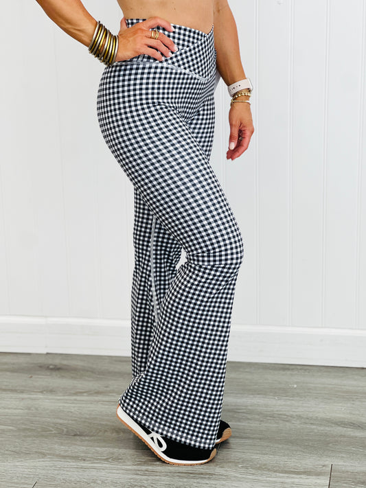 Black Gingham Print Crossover Waist Leggings (Reg.)