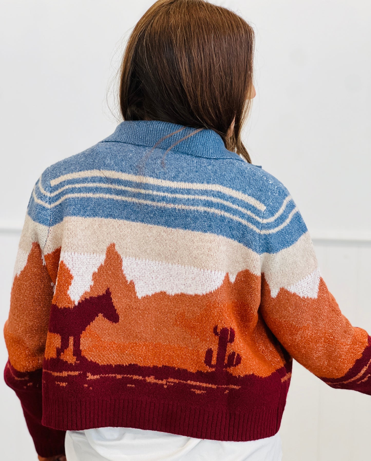 Blue Multi Western Motive Sweater Cardigan (Reg.)
