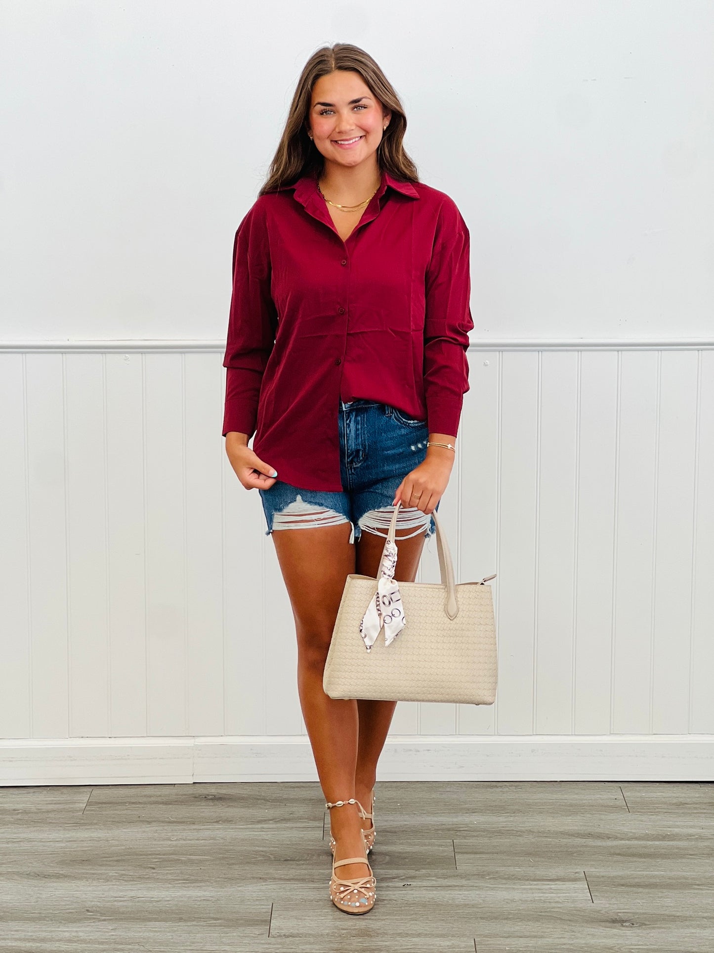 Maroon Kathryn Classic Button Down Up (Reg. & Plus)