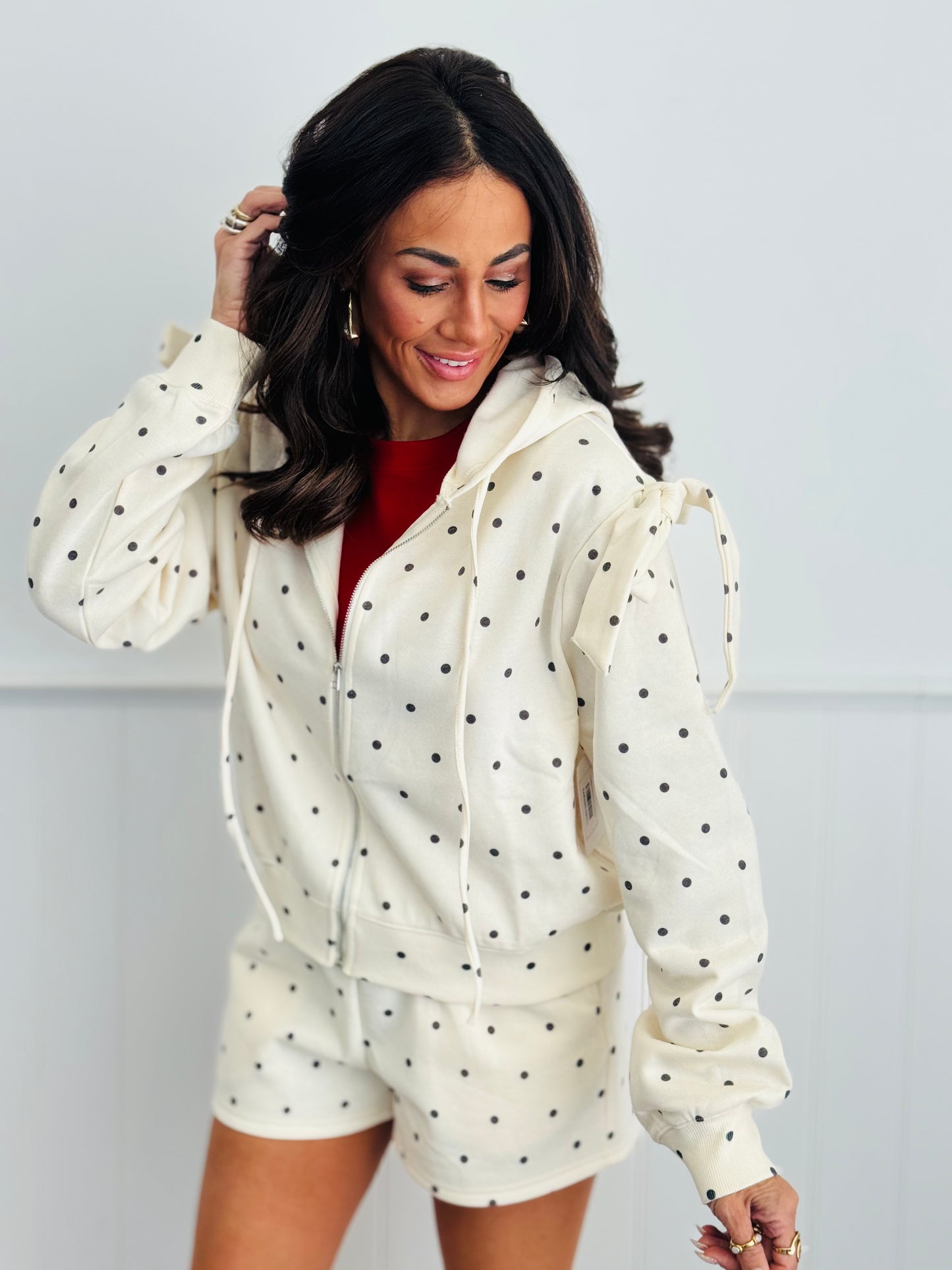 Cream/Black Polka Dot Hoodie Jacket (Reg)