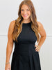 Black Pleated Sleeveless Midi Dress (Reg)
