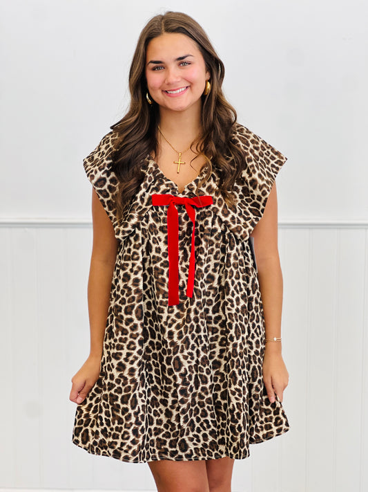 Leopard V-Neck Collared Mini Dress (Reg. & Plus)
