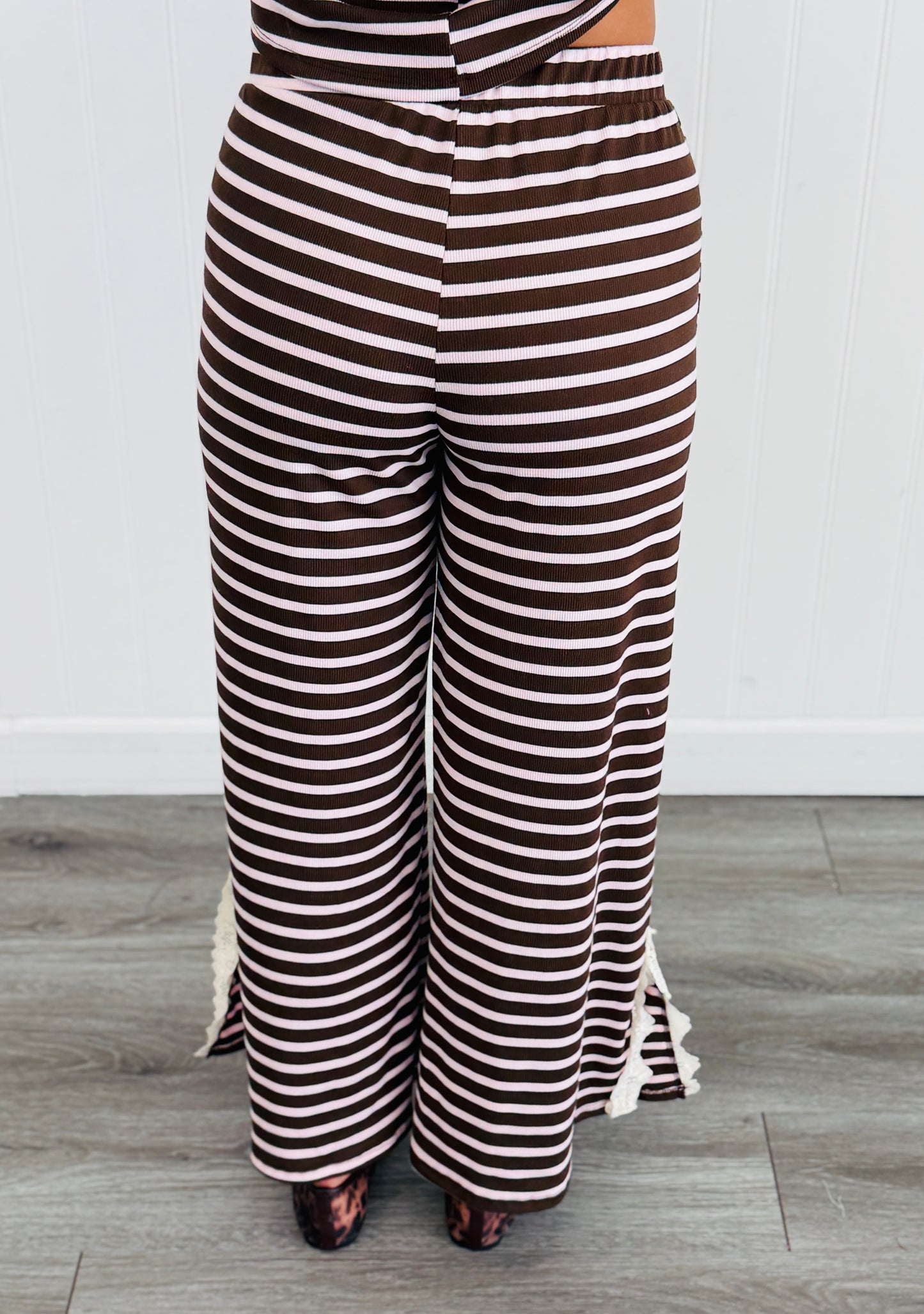Striped Lace Side Slit Pants (Reg. and Plus) - 6 Colors