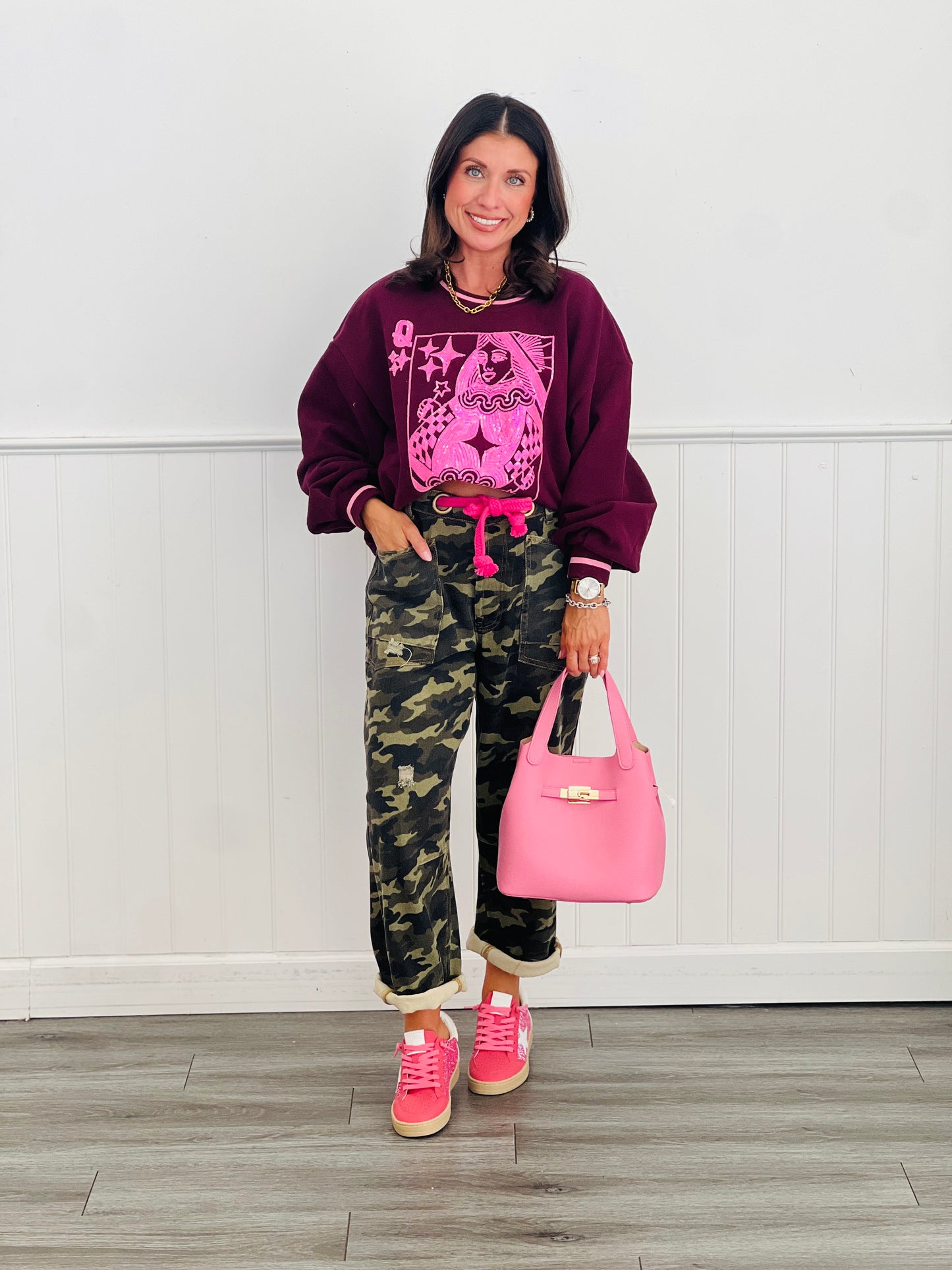 Queen Of Sparkles Maroon & Pink Logo Sweatshirt (Reg. and Plus)