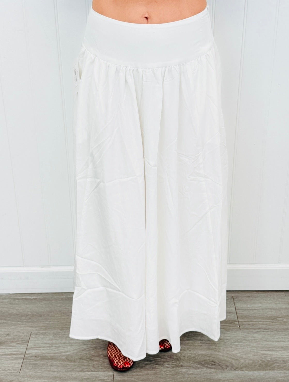 Off White Smocked Back Midi Skirt (Reg. and Plus)