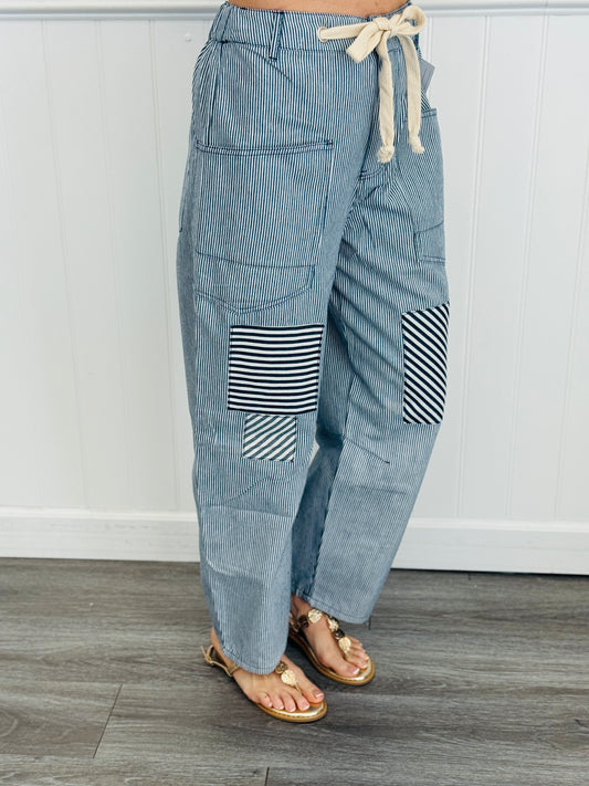 Washed Denim Striped Pants (Reg. and Plus)