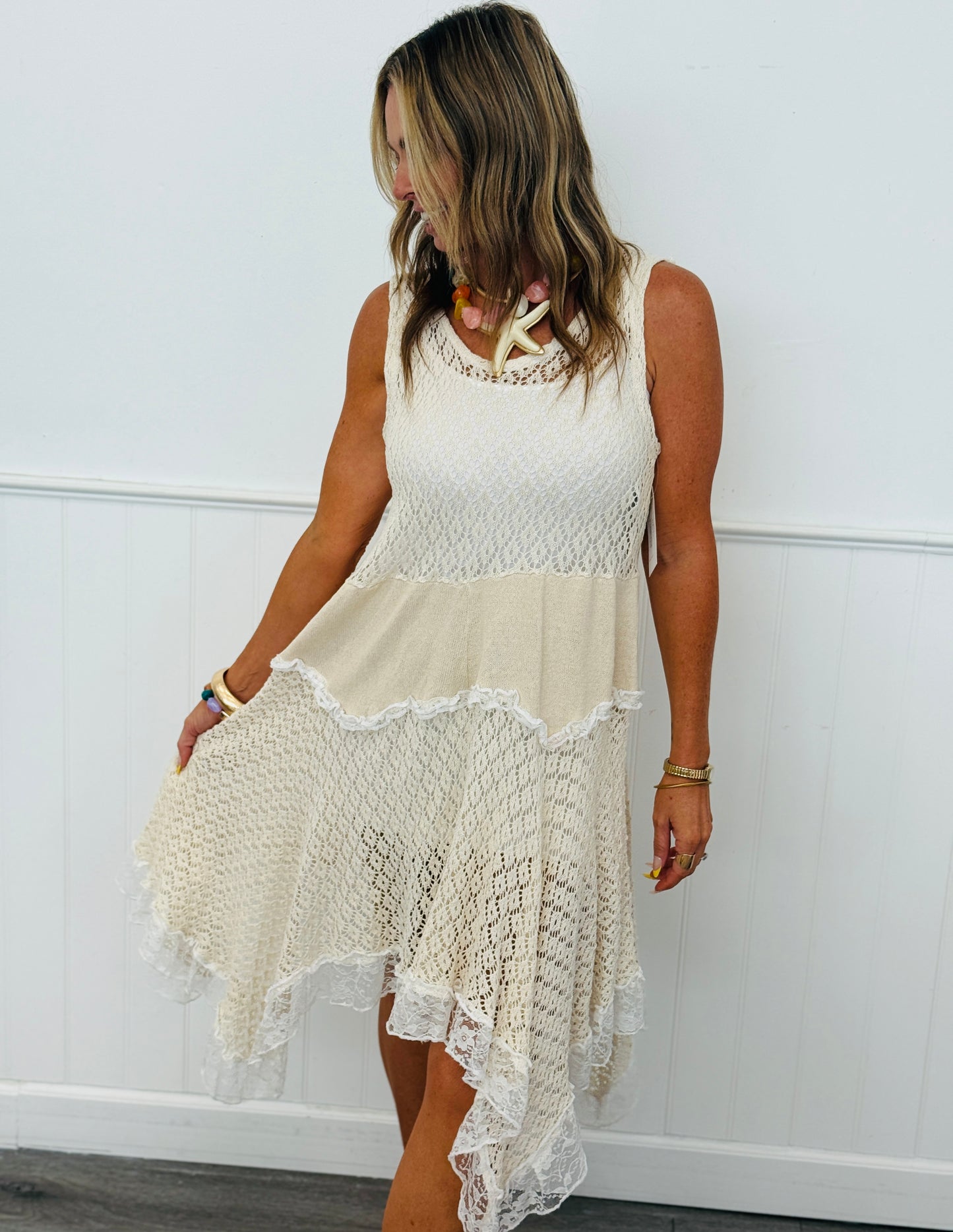POL Cream Sleeveless Layered Midi Dress (Reg.)