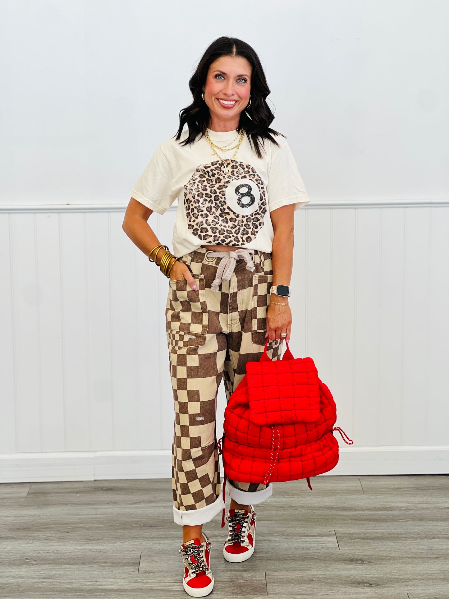 Mocha Checkered Braided Belt Pants (Reg.)