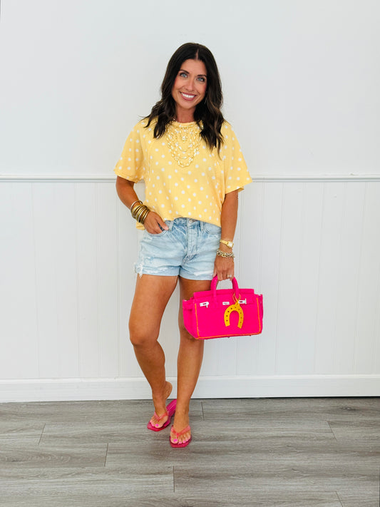 Yellow Polka Dot Short Sleeve Blouse (Reg. and Plus)