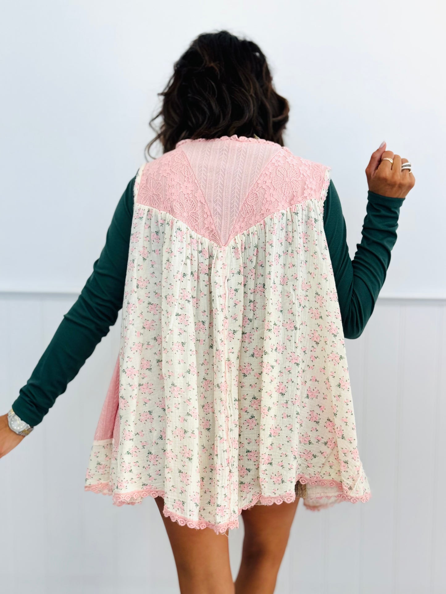 POL Pink Multi Pearl Floral Open Cardigan (Reg)