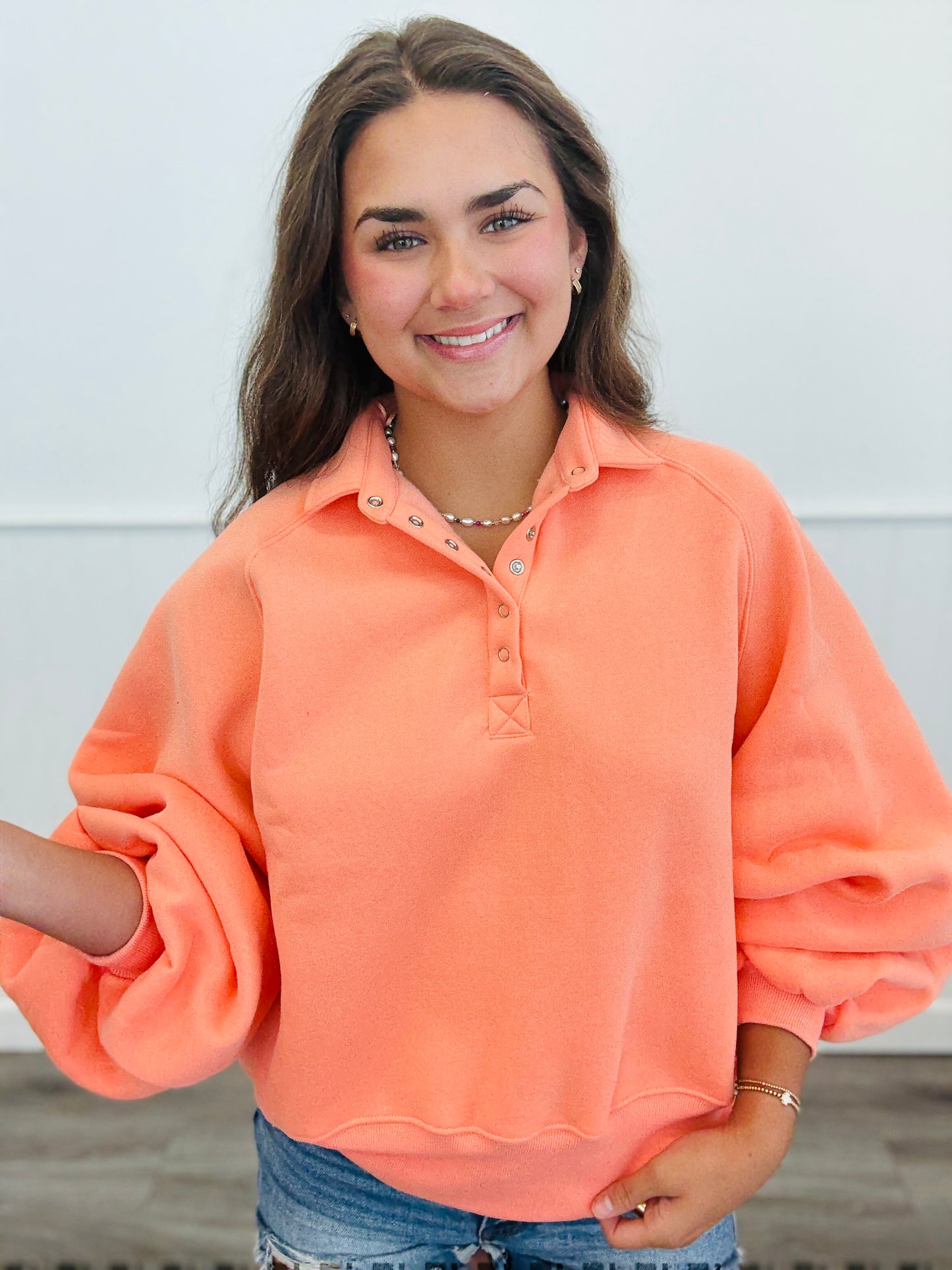 Coral Snap Button Pullover Sweatshirt (Reg.)