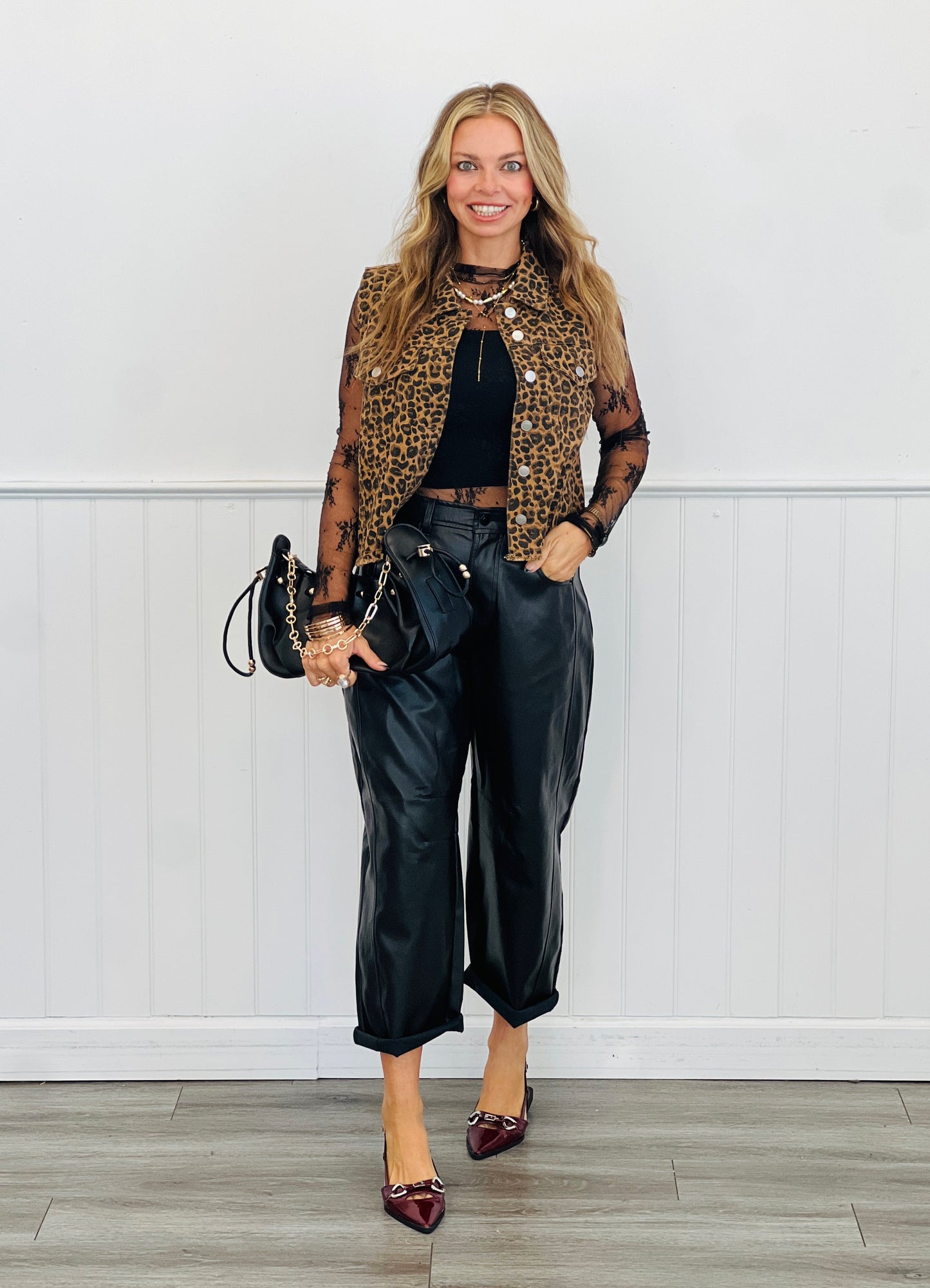 Black Pleather Barrel Pants (Reg.)