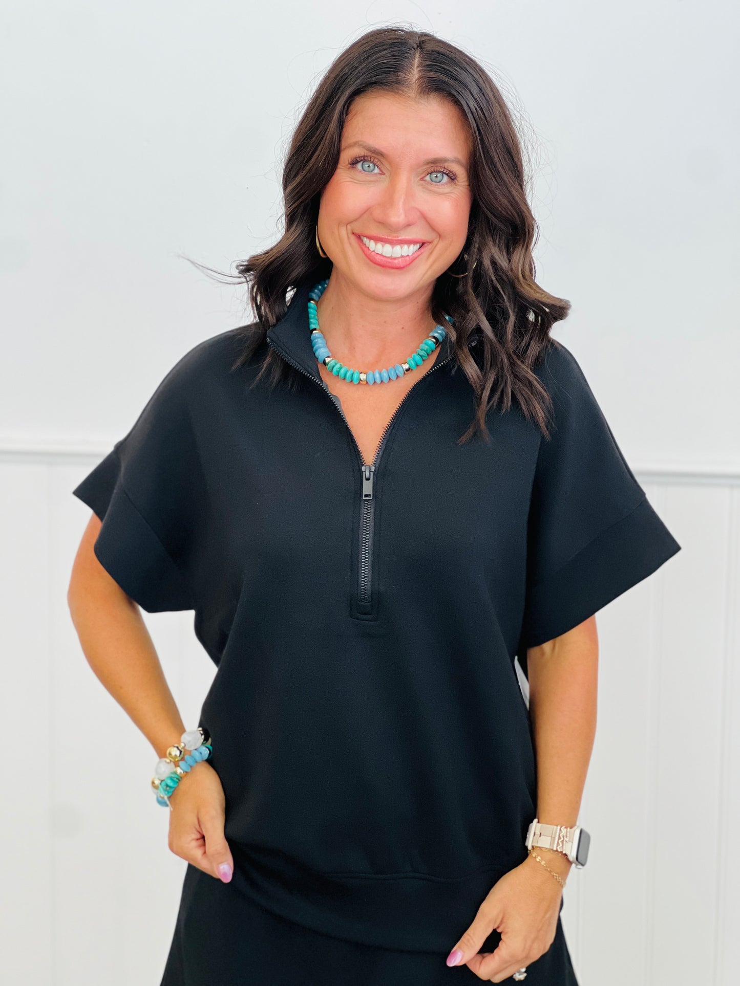 Modal Scuba Quarter Zip Short Sleeve Top (Reg. & Plus) - 6 Colors