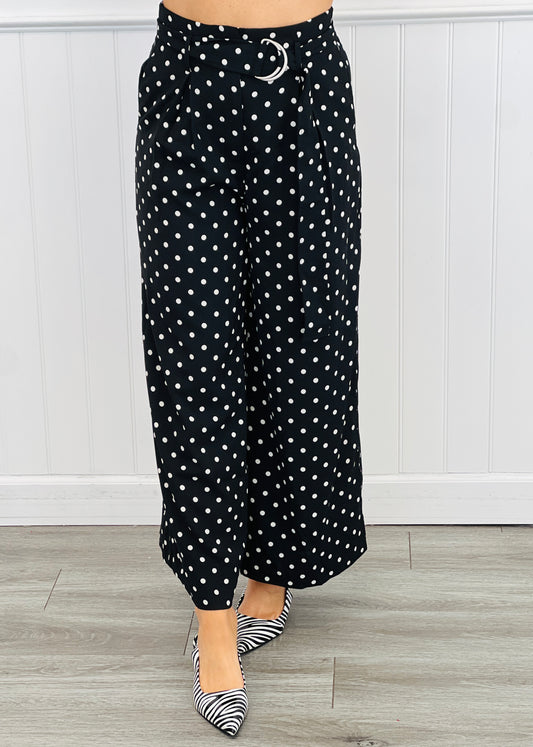 Black/Ivory Polka Dot Belted Culottes (Reg & Plus)