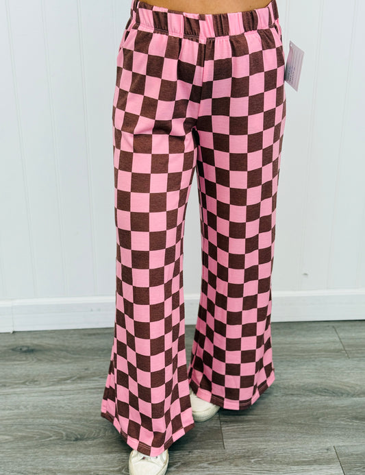 Pink/Brown Checkered Knit Pants (Reg. and Plus)