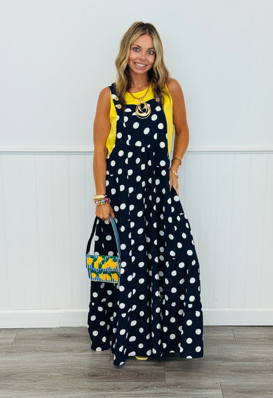Navy/White Polka Dot Sling Jumpsuit (Reg & Plus)