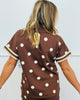 Brown Polka Dot Half Zip Short Sleeve Top (Reg.)