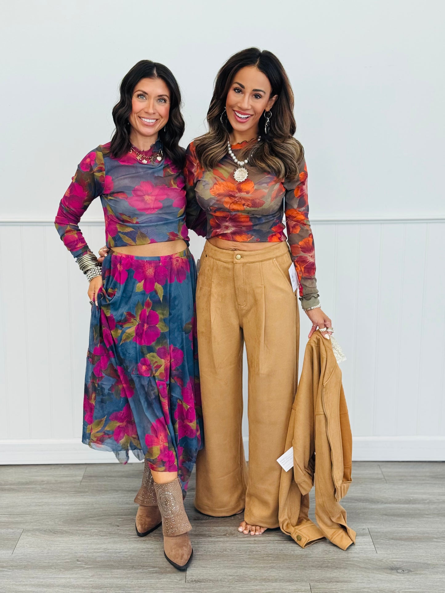 Floral Print Mesh Ballerina Top (Reg & Plus)-2 Colors