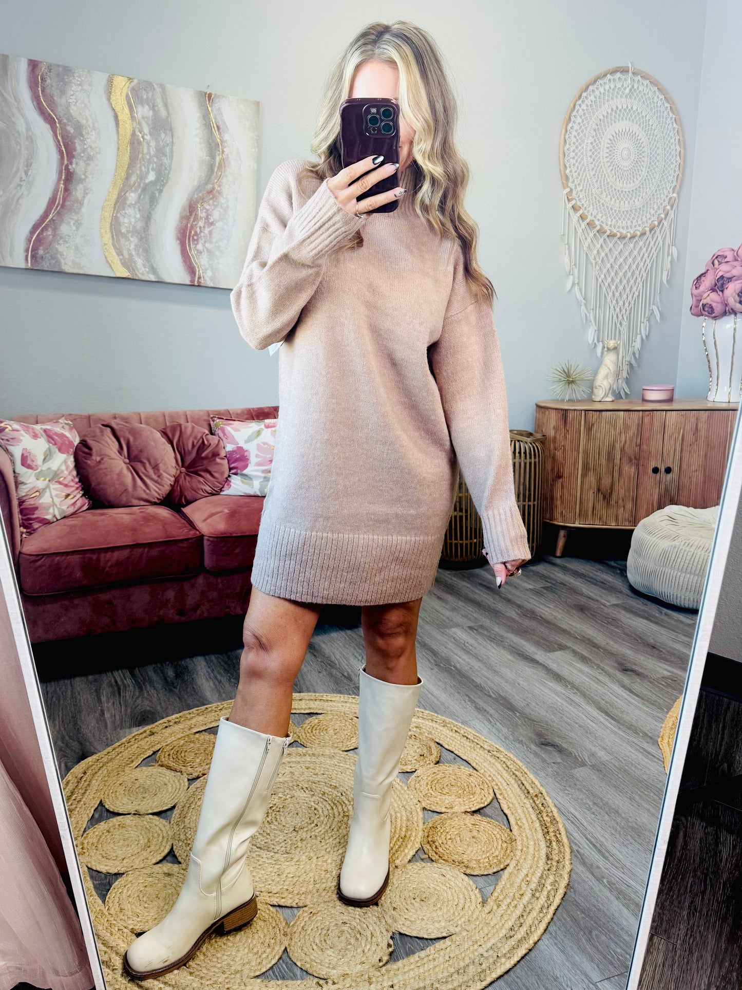 Dark Taupe High Neck Mini Sweater Dress (Reg.)