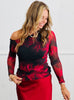 Black/Red Floral One Shoulder Long Sleeve Top (Reg.)