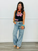 Black/Pink Floral Mesh Side Ruched Top (Reg.)
