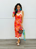 Orange Multi Floral Wavy Trim Midi Dress (Reg.)