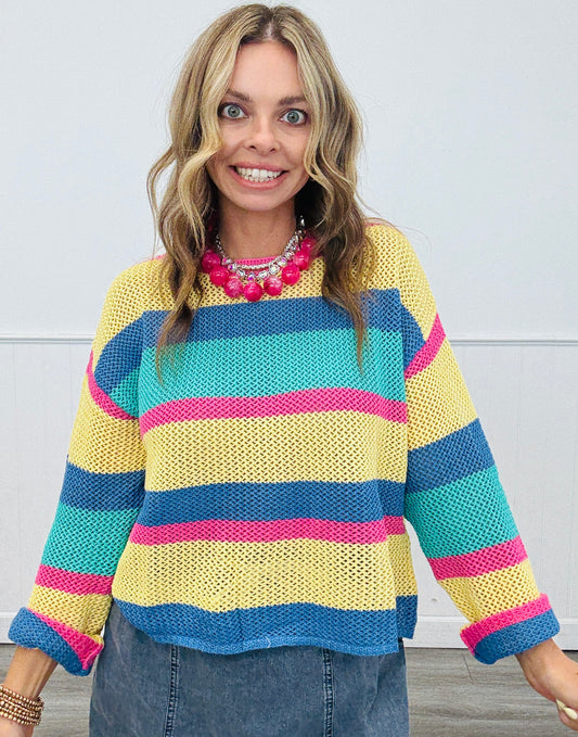 Multi Color Stiped Knit Pullover Sweater (Reg. and Plus)