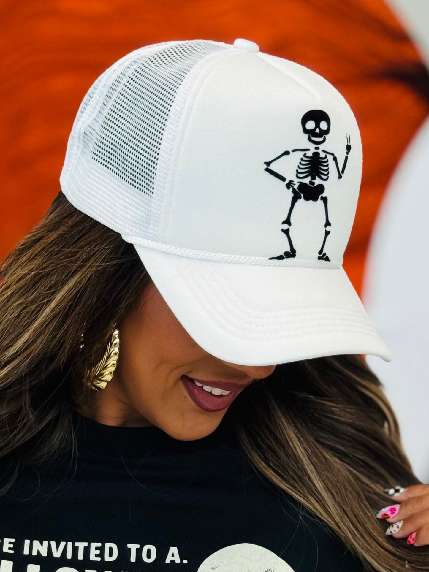 Peace Out Skeleton Trucker Hat