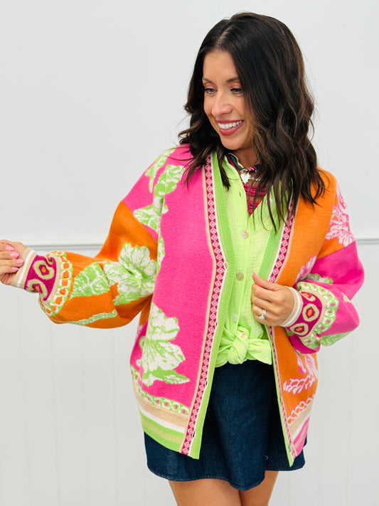 Colorblocked Floral Button Up Cardigan (Reg.)