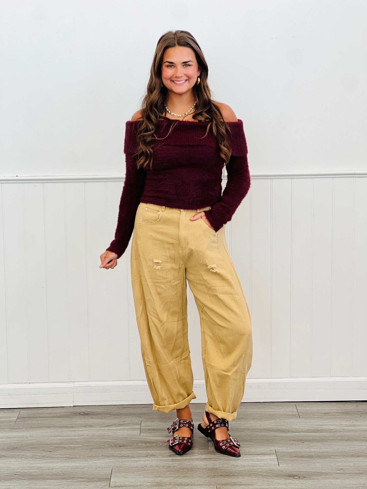 Brushed Fold Over Strapless Sweater (Reg.)-2 Colors