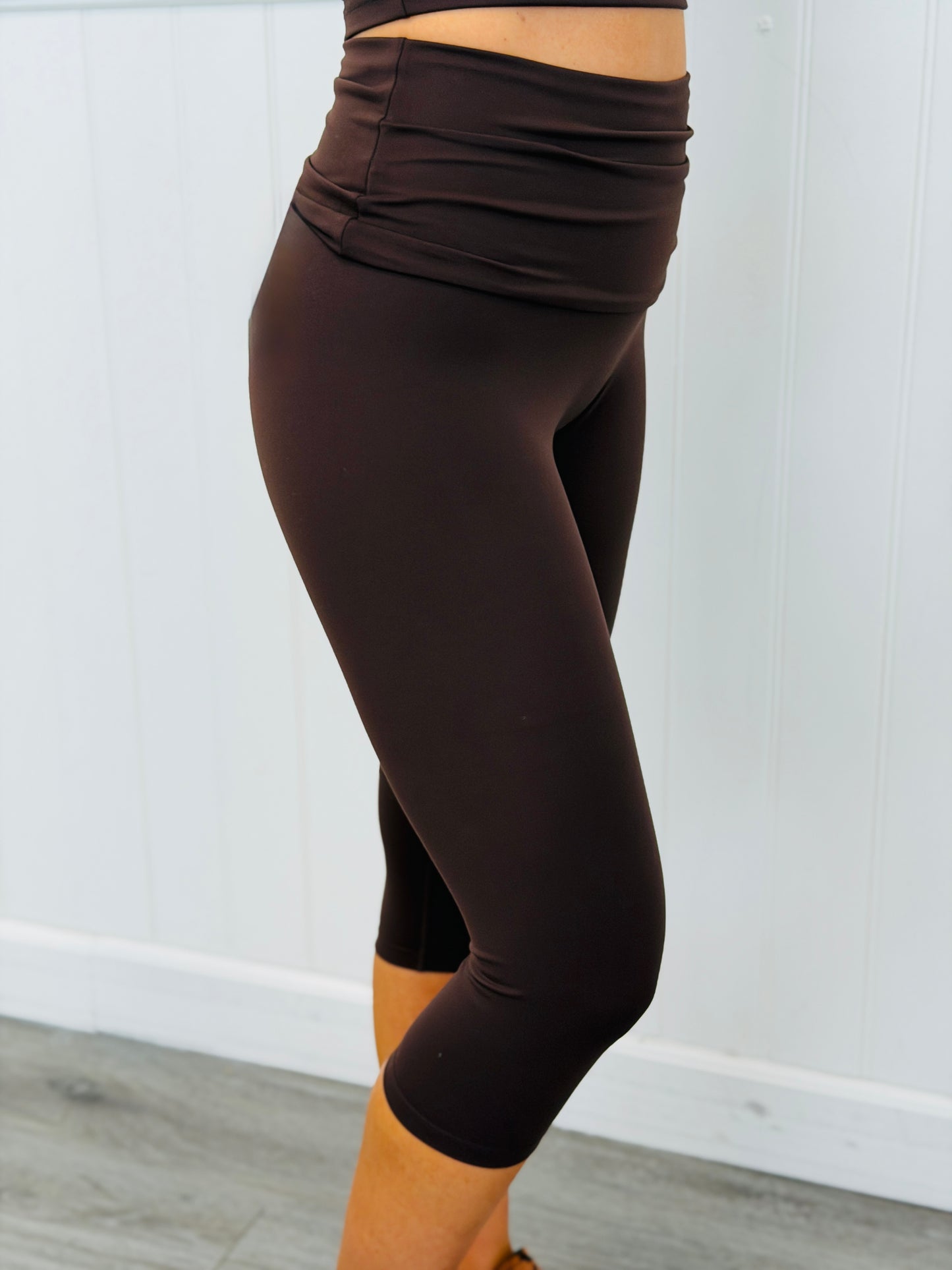 Dark Chocolate Foldover Capri Leggings (Reg.)