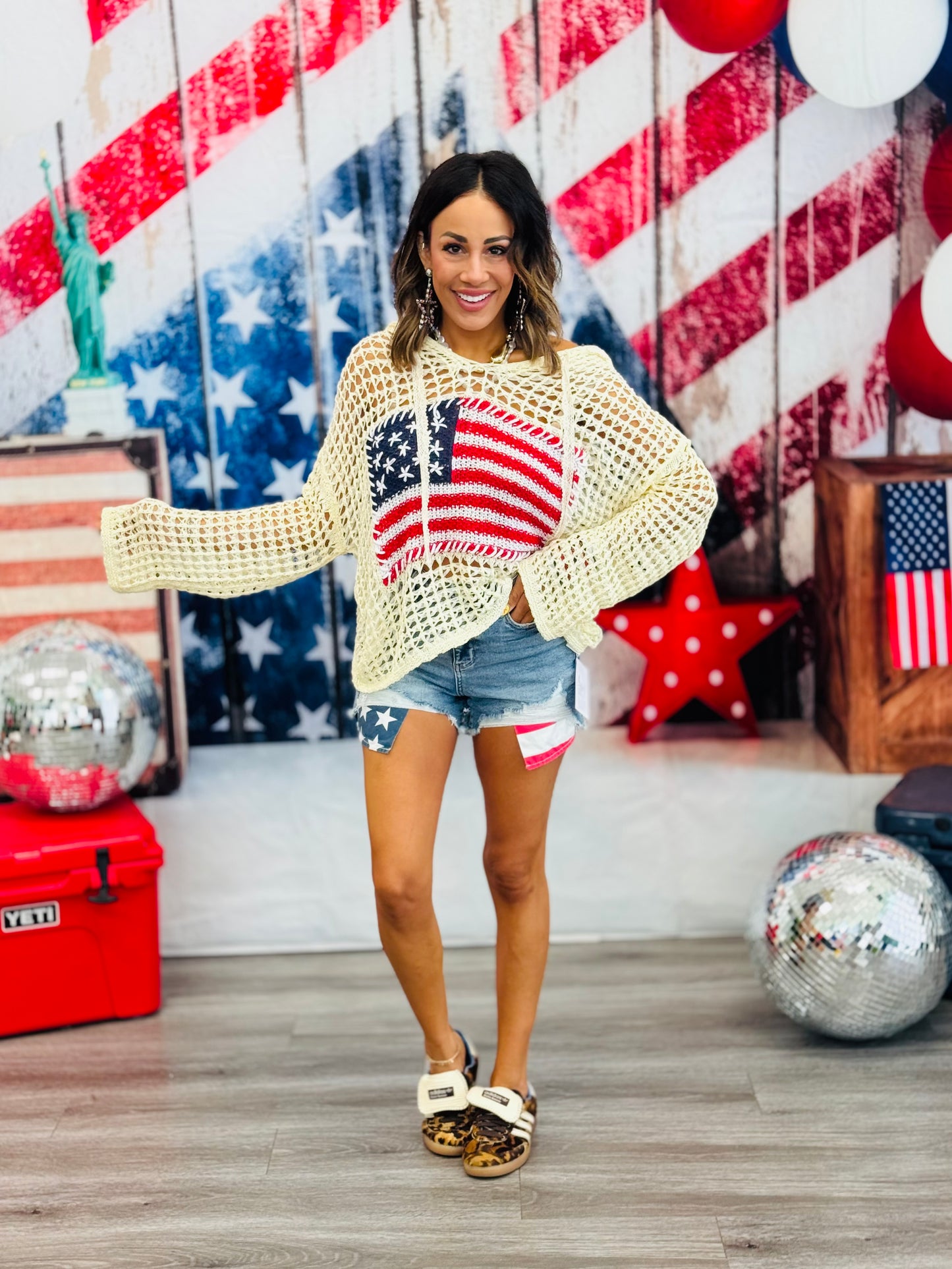 USA Flag Crochet Hoodie Top (Reg.)- 2 Colors