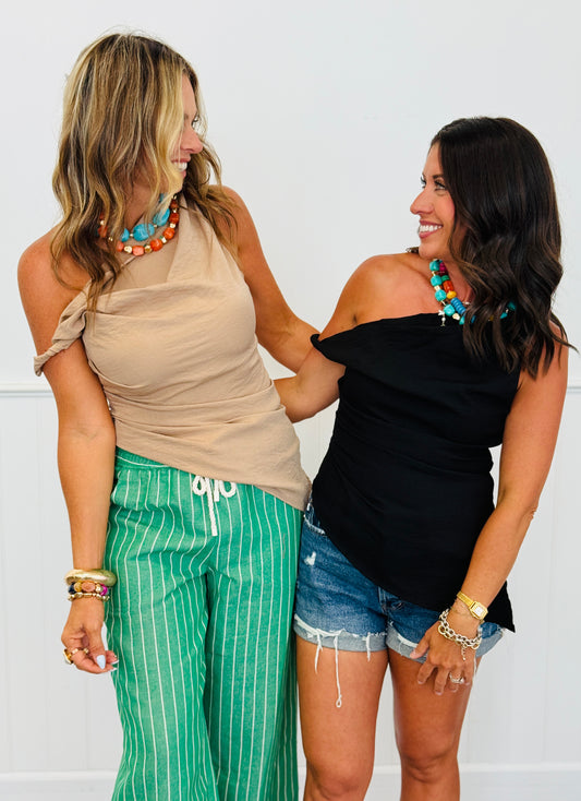 Off Shoulder Asymmetric Tunic Top (Reg.)-2 Colorsl