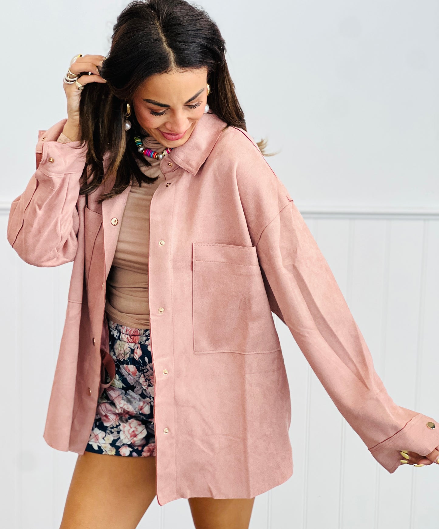 Suede Gold Button Up Shacket (Reg. and Plus) - Colors