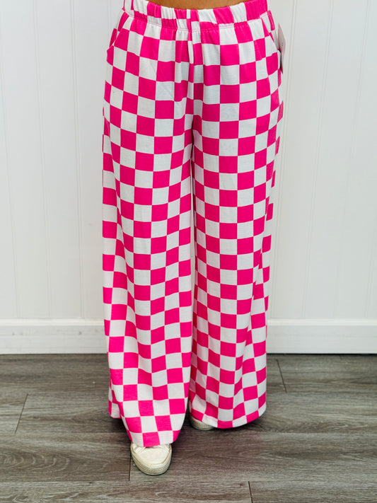 Pink/White Checkered Knit Pants (Reg & Plus)
