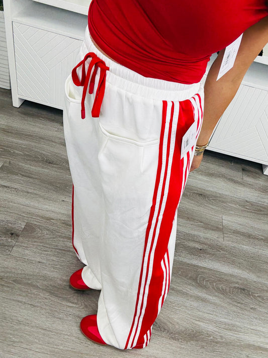White Side Stripe Drawstring Pants (Reg. and Plus)