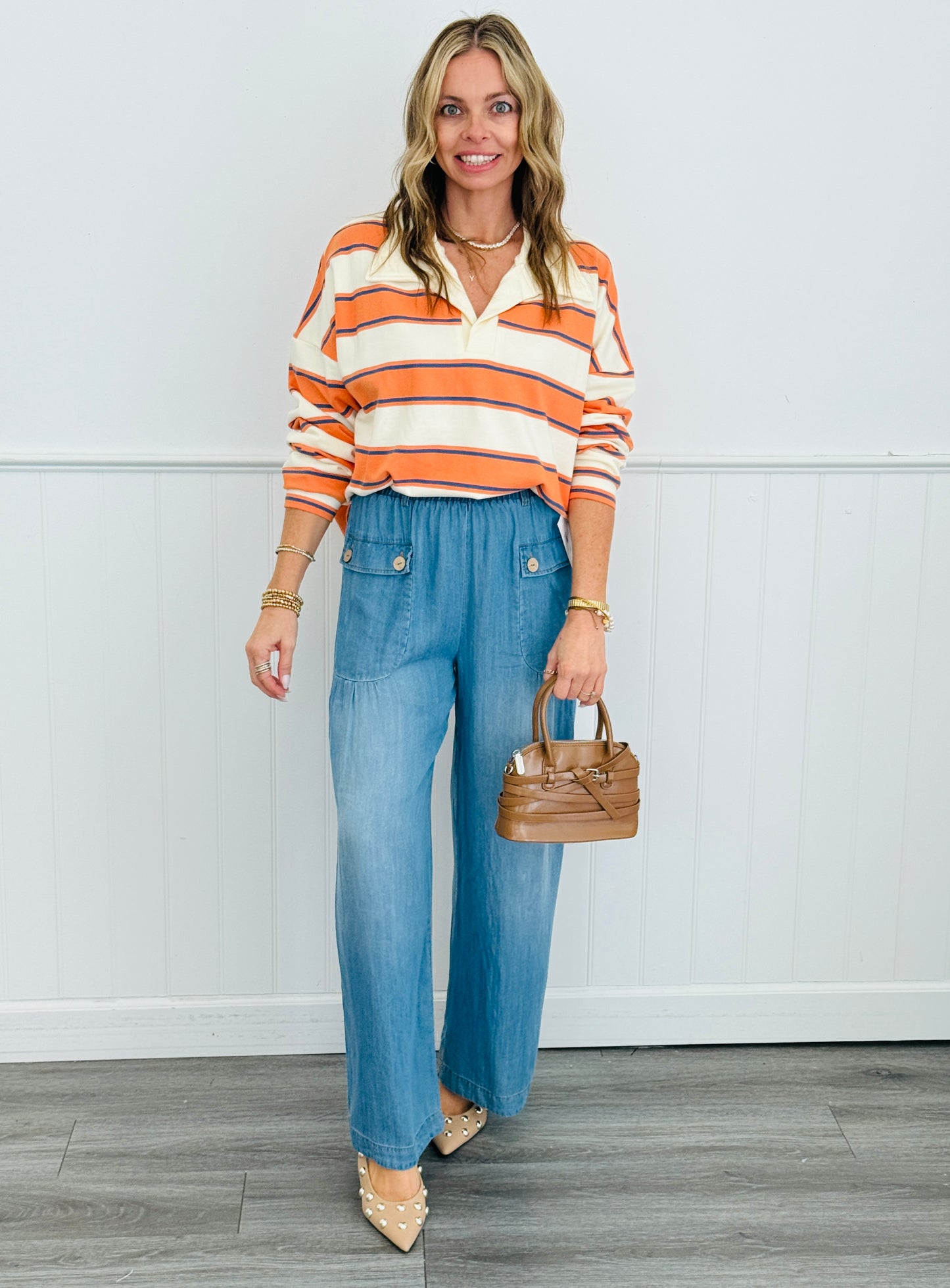 Washed Chambray Cargo Pocket Pants (Reg. and Plus)