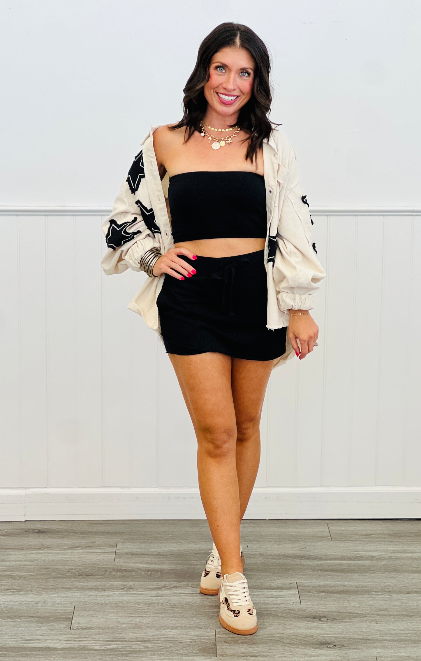 Black Asymmetrical Raw Hem Skort (Reg.)