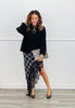 Black Plaid Chiffon Asymmetric Hem Maxi Dress (Reg.)