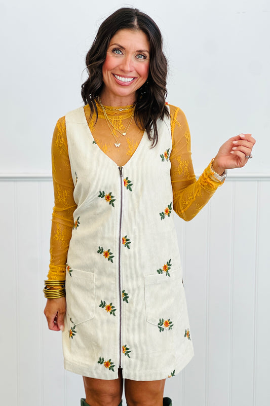 Embroidered Floral Zip Up Mini Dress (Reg.)