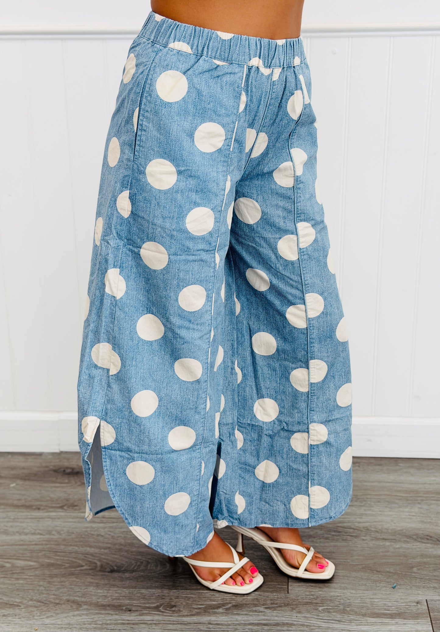 Denim Blue/Ivory Polka Dot Tulip Hem Pants (Reg.)
