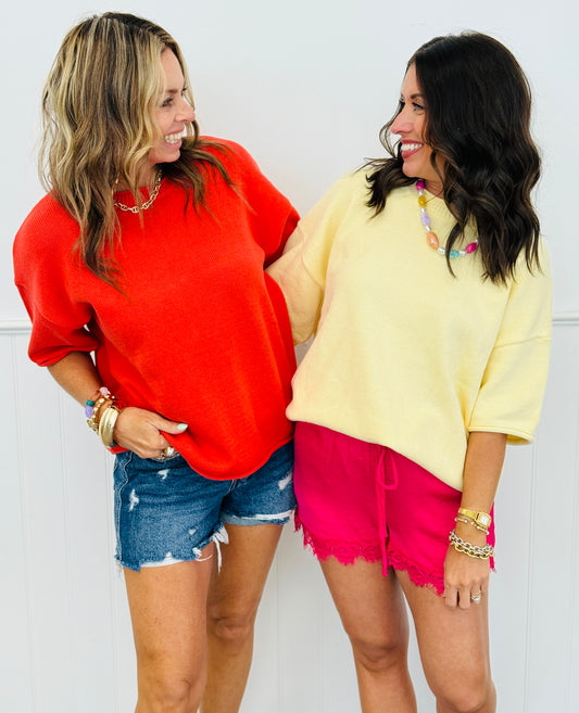 Rolled Edge Short Sleeve Top (Reg. and Plus) - 2 Colors
