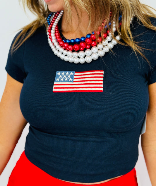 Navy USA Flag Patch Top (Reg.)