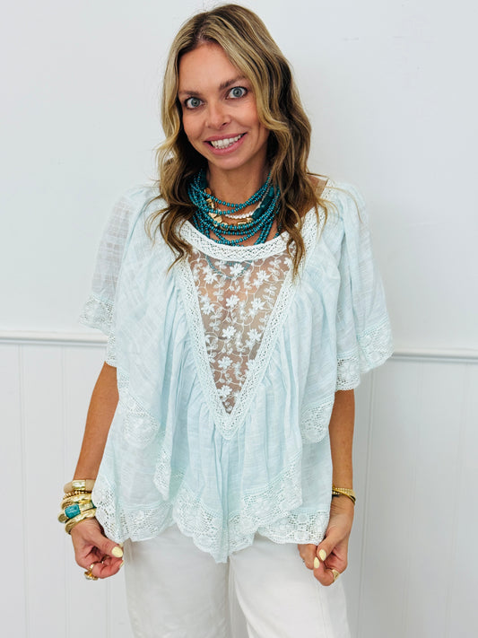 POL Pale Blue Lace Cape Top (Reg.)
