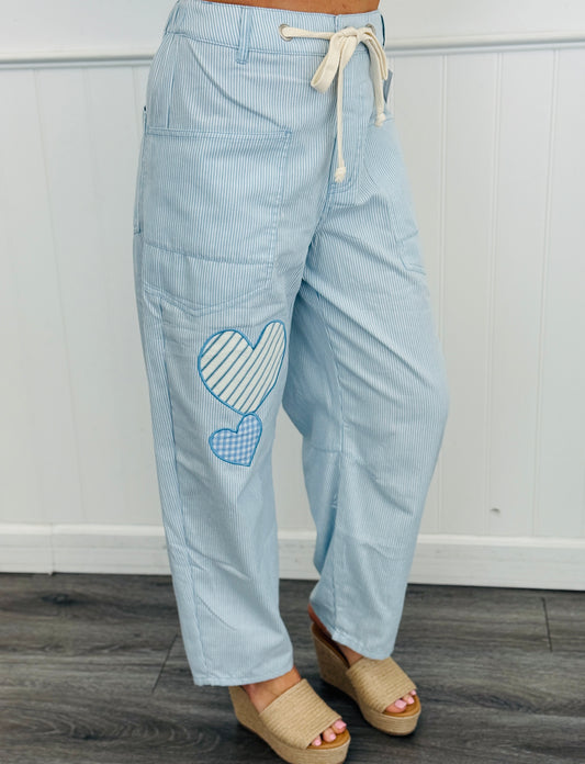 Washed Baby Blue Striped Pants (Reg. and Plus)