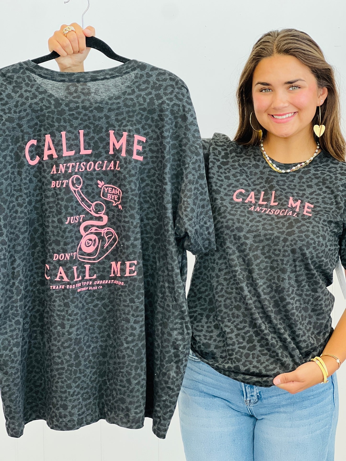Call Me Antisocial Leopard Tee (Reg. and Plus)