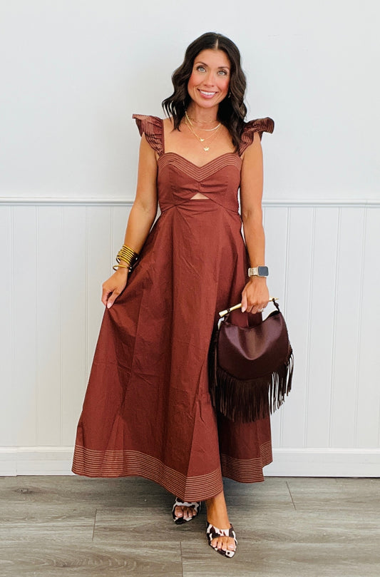 Cognac Flutter Straps Midi Dress (Reg.)